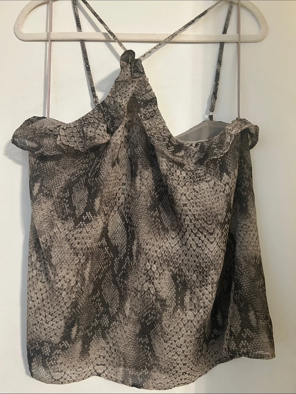Express Snake-Print Ruffle Cami Top - Gray - Picture 1 of 2
